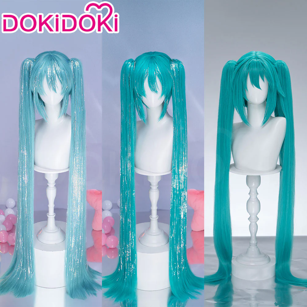 【Partially Ready For Ship】【Holographic Shimmer Fiber】【Pre Crimped】【100 CM】DokiDoki Cosplay Wig Long Straight Green Blue Hair Twin Tails
