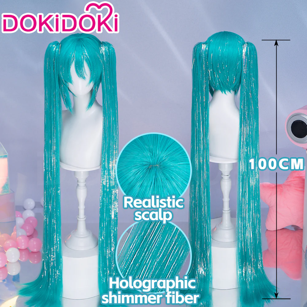 【Partially Ready For Ship】【Holographic Shimmer Fiber】【Pre Crimped】【100 CM】DokiDoki Cosplay Wig Long Straight Green Blue Hair Twin Tails - Image 12