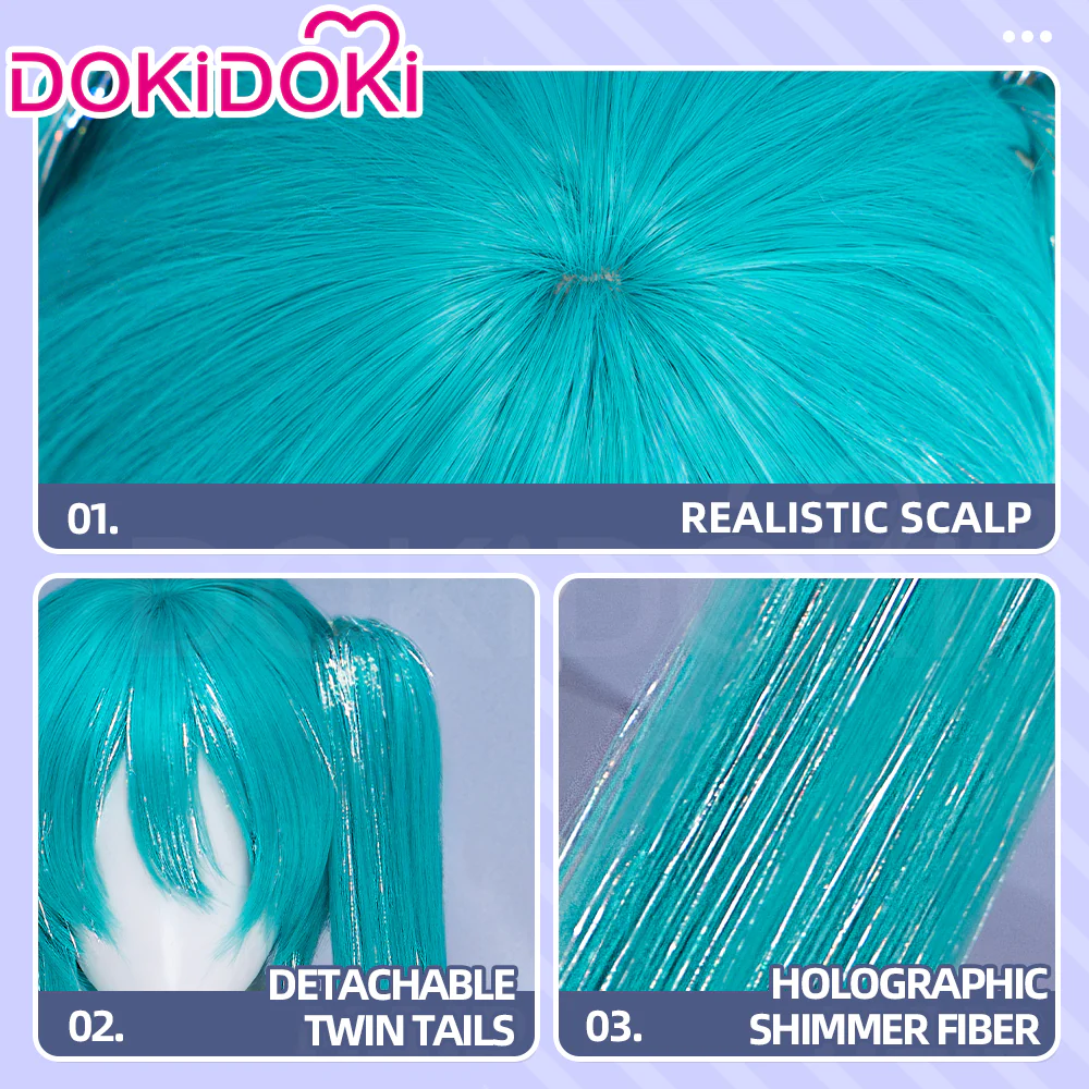 【Partially Ready For Ship】【Holographic Shimmer Fiber】【Pre Crimped】【100 CM】DokiDoki Cosplay Wig Long Straight Green Blue Hair Twin Tails - Image 15