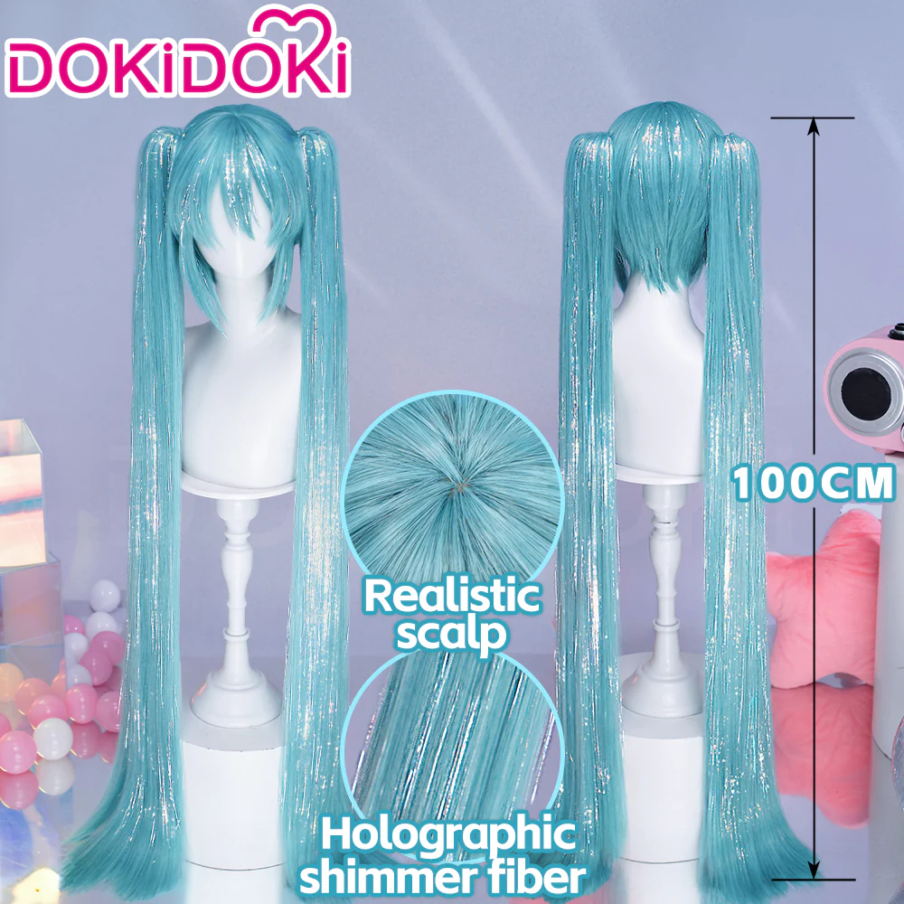 【Partially Ready For Ship】【Holographic Shimmer Fiber】【Pre Crimped】【100 CM】DokiDoki Cosplay Wig Long Straight Green Blue Hair Twin Tails - Image 17