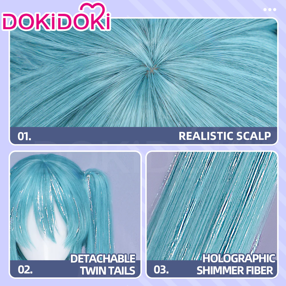 【Partially Ready For Ship】【Holographic Shimmer Fiber】【Pre Crimped】【100 CM】DokiDoki Cosplay Wig Long Straight Green Blue Hair Twin Tails - Image 22