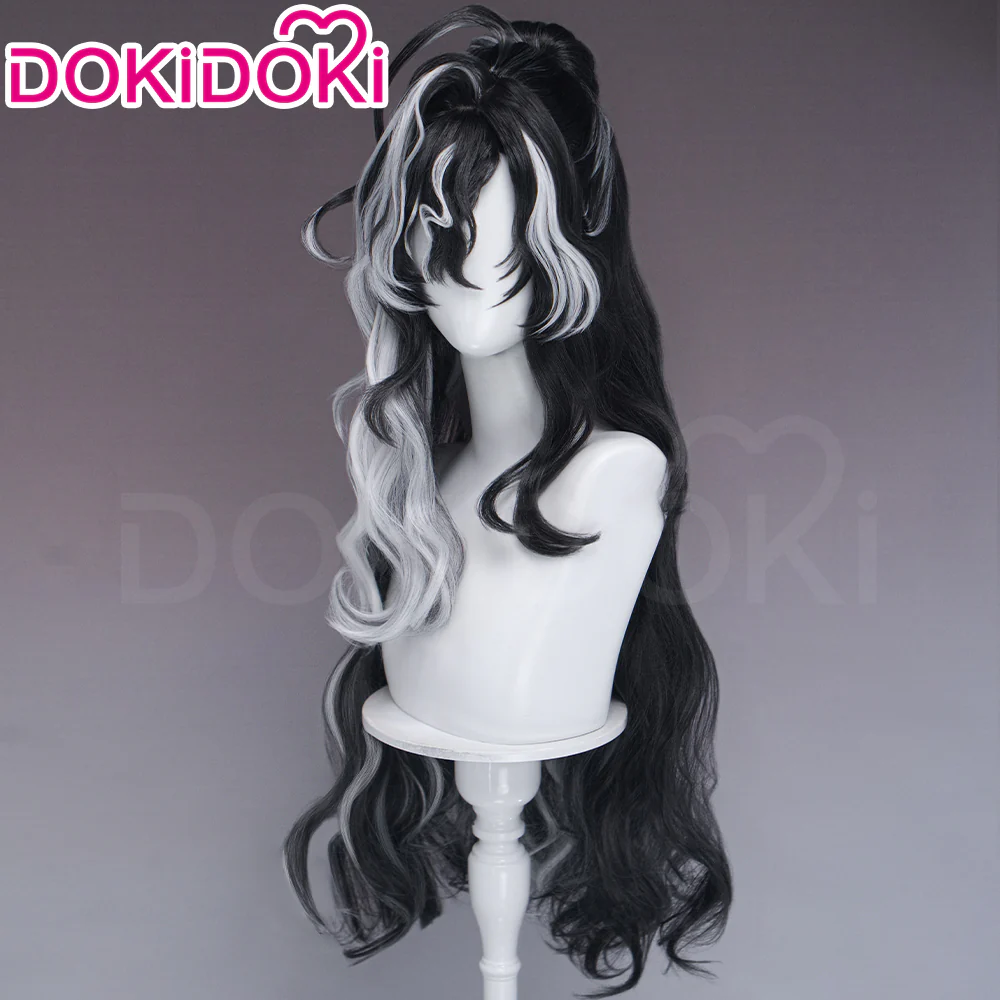 【100CM】DokiDoki Game Arknights Cosplay Wang Wig Long Curly Black White Highlight Hair - Image 3