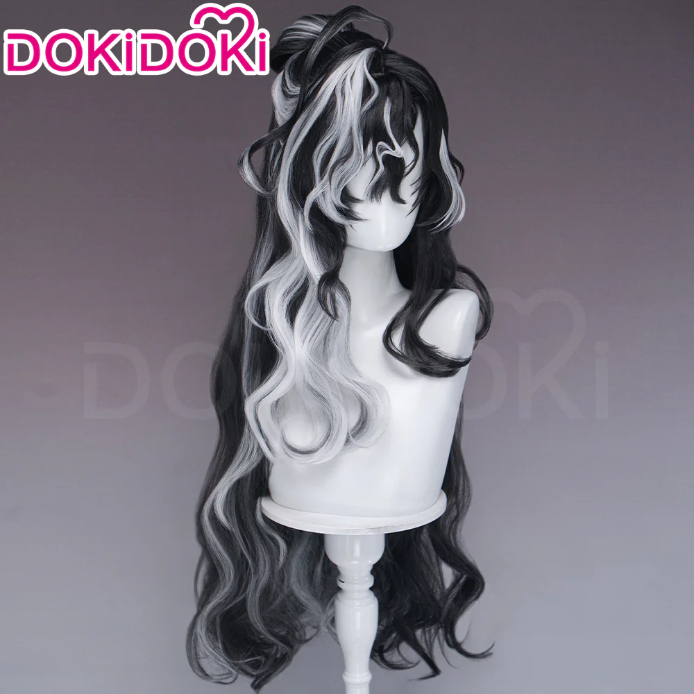 【100CM】DokiDoki Game Arknights Cosplay Wang Wig Long Curly Black White Highlight Hair - Image 4