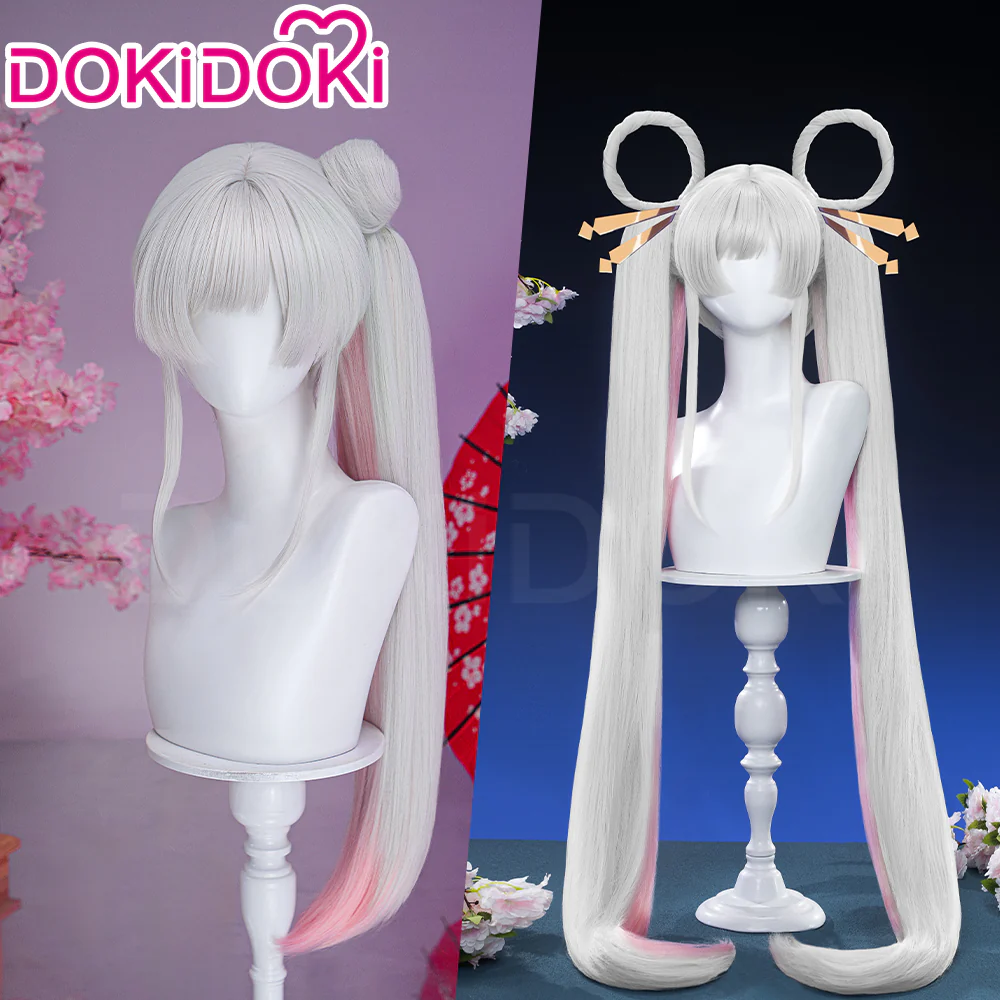 【Twin Tails Ver Ready For Ship】【120CM】DokiDoki Anime Cosmic Princess Kaguya! Cosplay Yachiyo Runami Wig Long Straight Sliver Pink Hair Twin Tails Side Ponytail