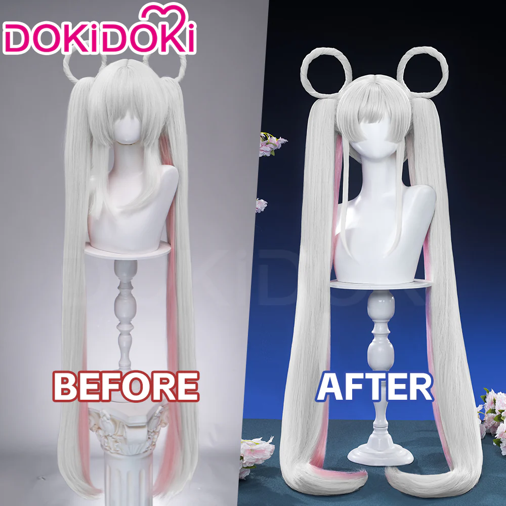 【Twin Tails Ver Ready For Ship】【120CM】DokiDoki Anime Cosmic Princess Kaguya! Cosplay Yachiyo Runami Wig Long Straight Sliver Pink Hair Twin Tails Side Ponytail - Image 5