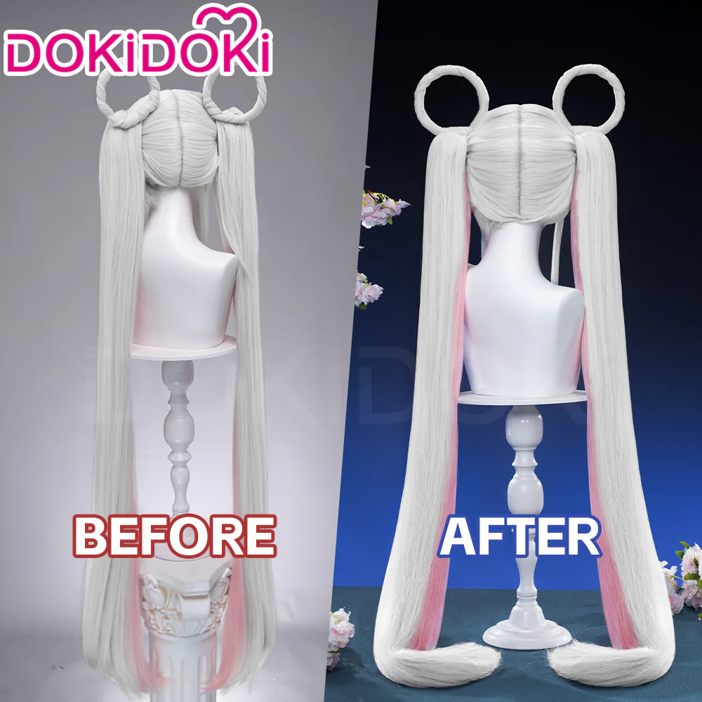 【Twin Tails Ver Ready For Ship】【120CM】DokiDoki Anime Cosmic Princess Kaguya! Cosplay Yachiyo Runami Wig Long Straight Sliver Pink Hair Twin Tails Side Ponytail - Image 6