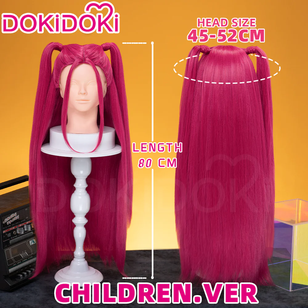 【Ready For Ship】【Last Batch】【80 CM】【Front Lace】【Kids Version】DokiDoki Movie Anime Cosplay Women Wig Long Pink Straight Hair Two Ponytails - Image 2