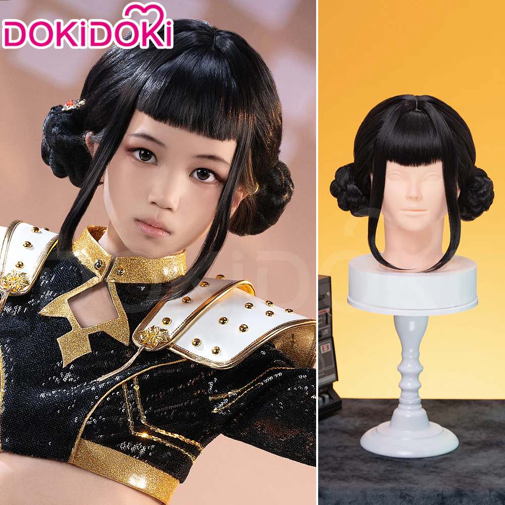 【Ready For Ship】【Kids Version】DokiDoki Movie Anime Cosplay Women Wig Short Black Hair Double Buns