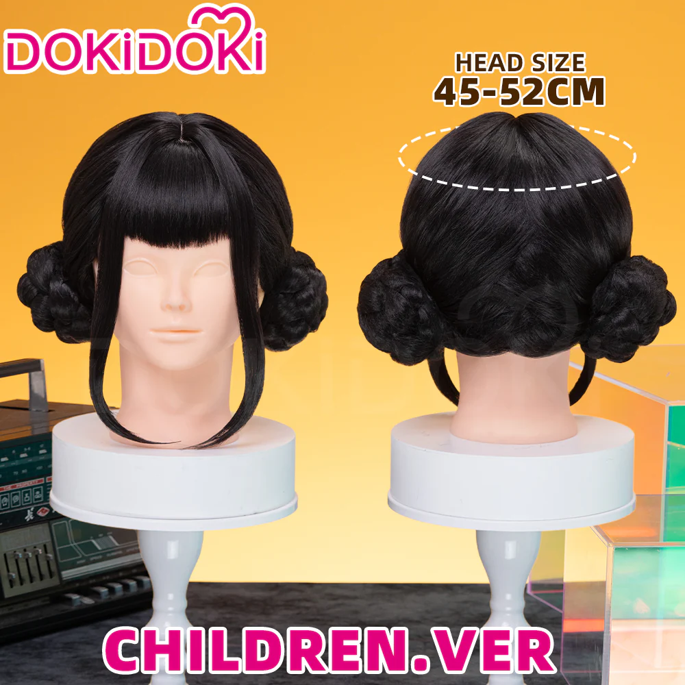 【Ready For Ship】【Kids Version】DokiDoki Movie Anime Cosplay Women Wig Short Black Hair Double Buns - Image 2