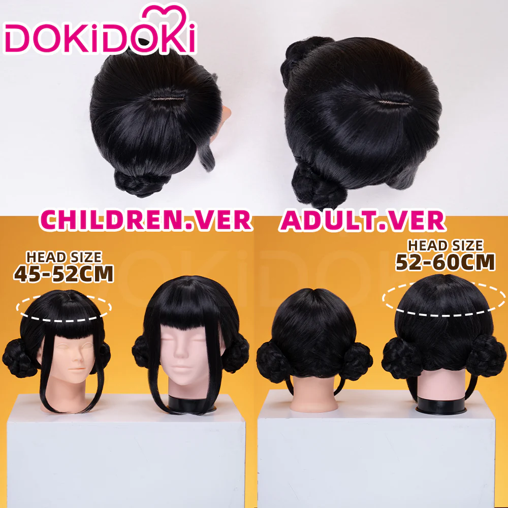 【Ready For Ship】【Kids Version】DokiDoki Movie Anime Cosplay Women Wig Short Black Hair Double Buns - Image 3