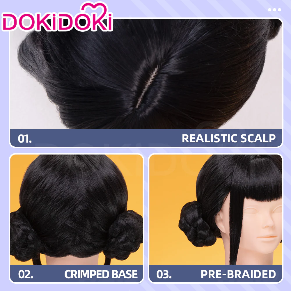 【Ready For Ship】【Kids Version】DokiDoki Movie Anime Cosplay Women Wig Short Black Hair Double Buns - Image 6
