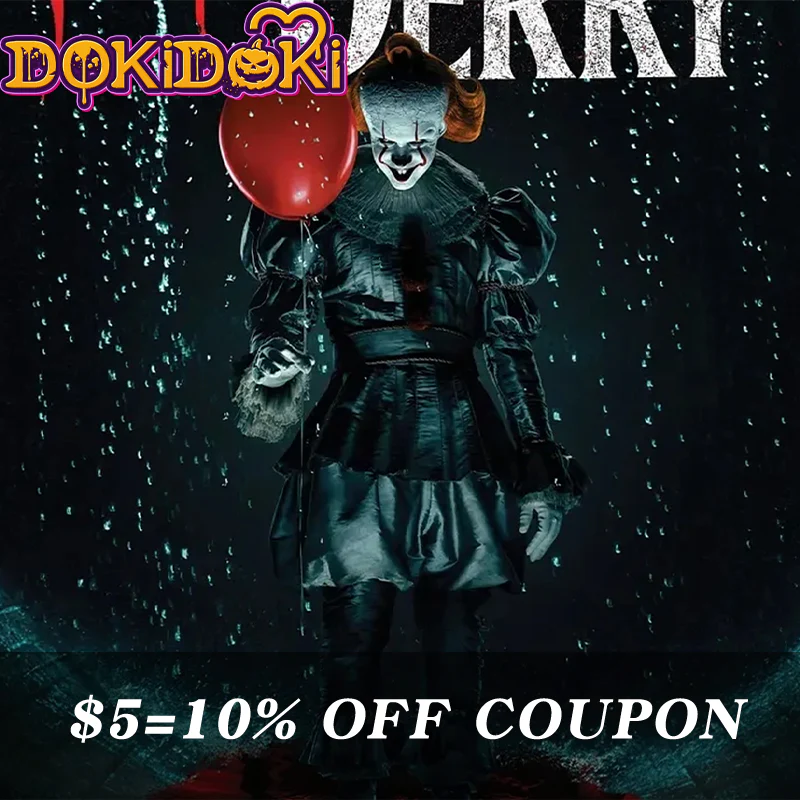 【Confirmed】$5 Deposit =10% OFF Coupon DokiDoki Movie IT: Welcome to Derry Cosplay Joker Costume Black Suit Pennywise