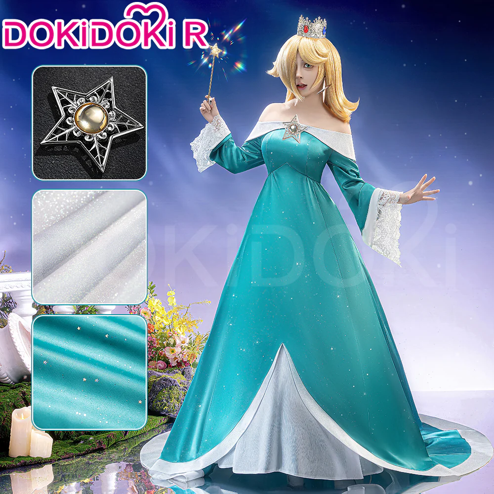 【Ready For Ship】【Glowing】【Size S-3XL】DokiDoki-R Movie Cosplay Cosplay Costume Blue Princess Dress With Magic Staff / Crown