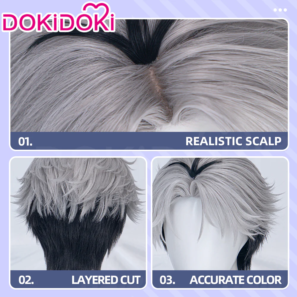 DokiDoki Anime Agents of the Four Seasons: Dance of Spring Cosplay Itecho Kangetsu Wig Short White Black Hair - Image 4
