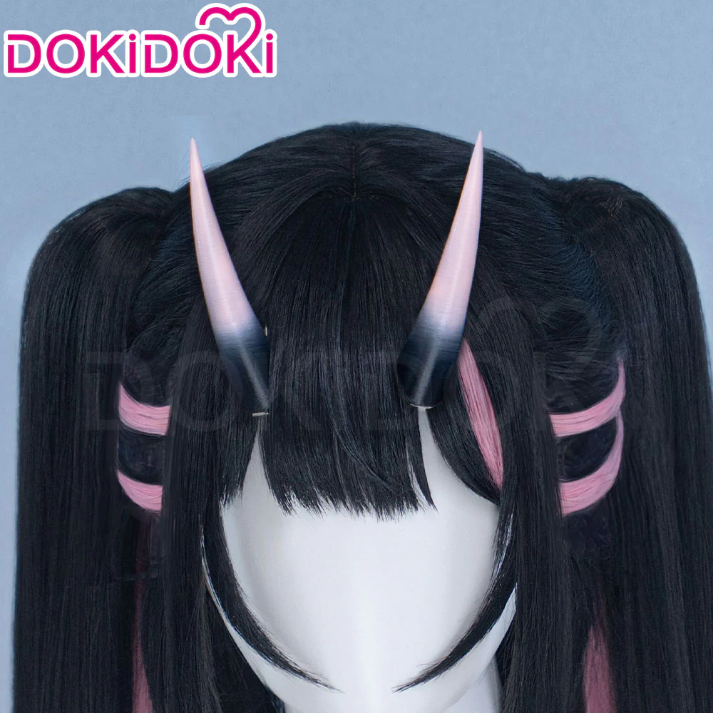【Partially Ready For Ship】DokiDoki Anime Cosmic Princess Kaguya! Cosplay Komazawa Noi Wig Long Straight Black Pink Purple Highlight Hair Twin Tails /  Horn Accessory - Image 12