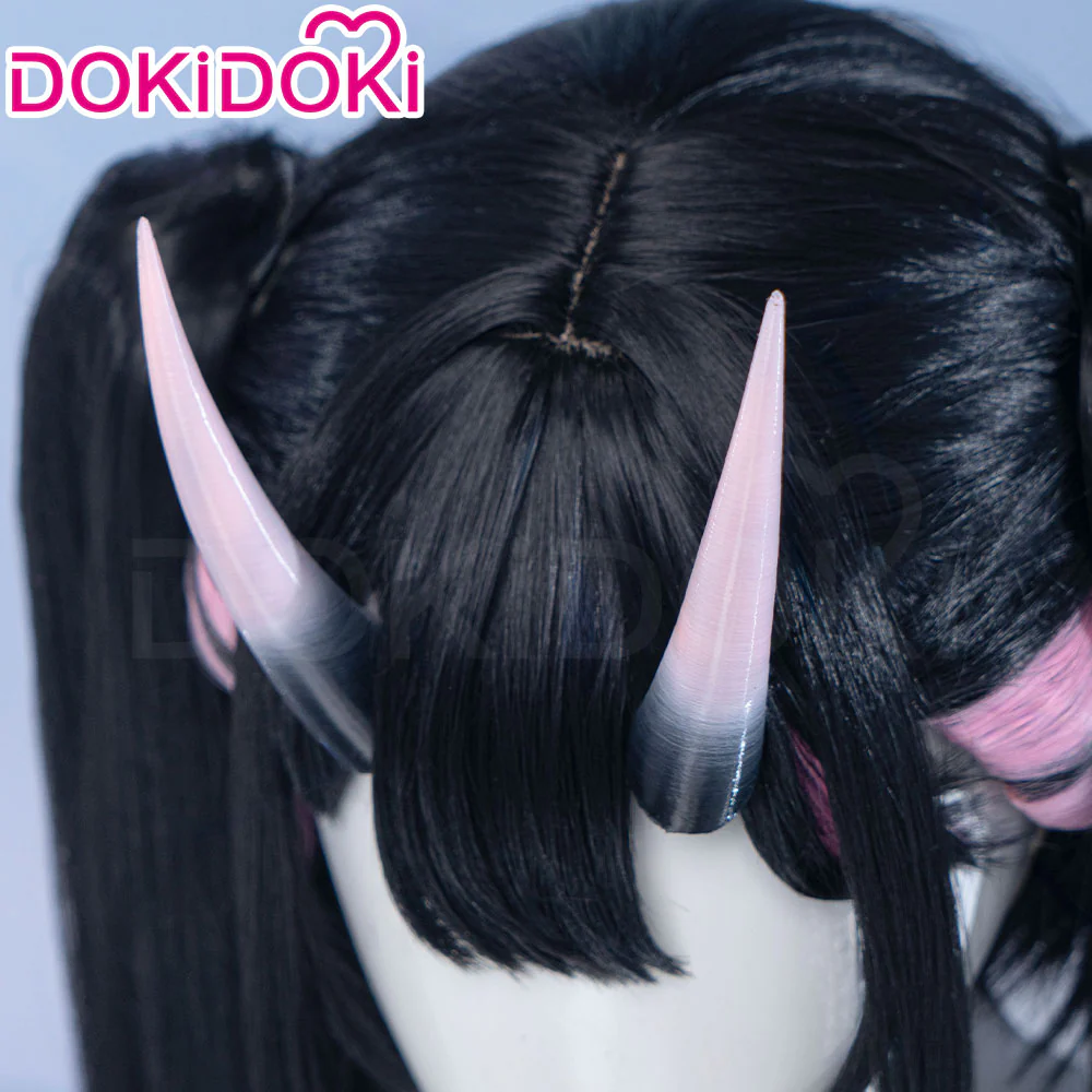 【Partially Ready For Ship】DokiDoki Anime Cosmic Princess Kaguya! Cosplay Komazawa Noi Wig Long Straight Black Pink Purple Highlight Hair Twin Tails /  Horn Accessory - Image 13