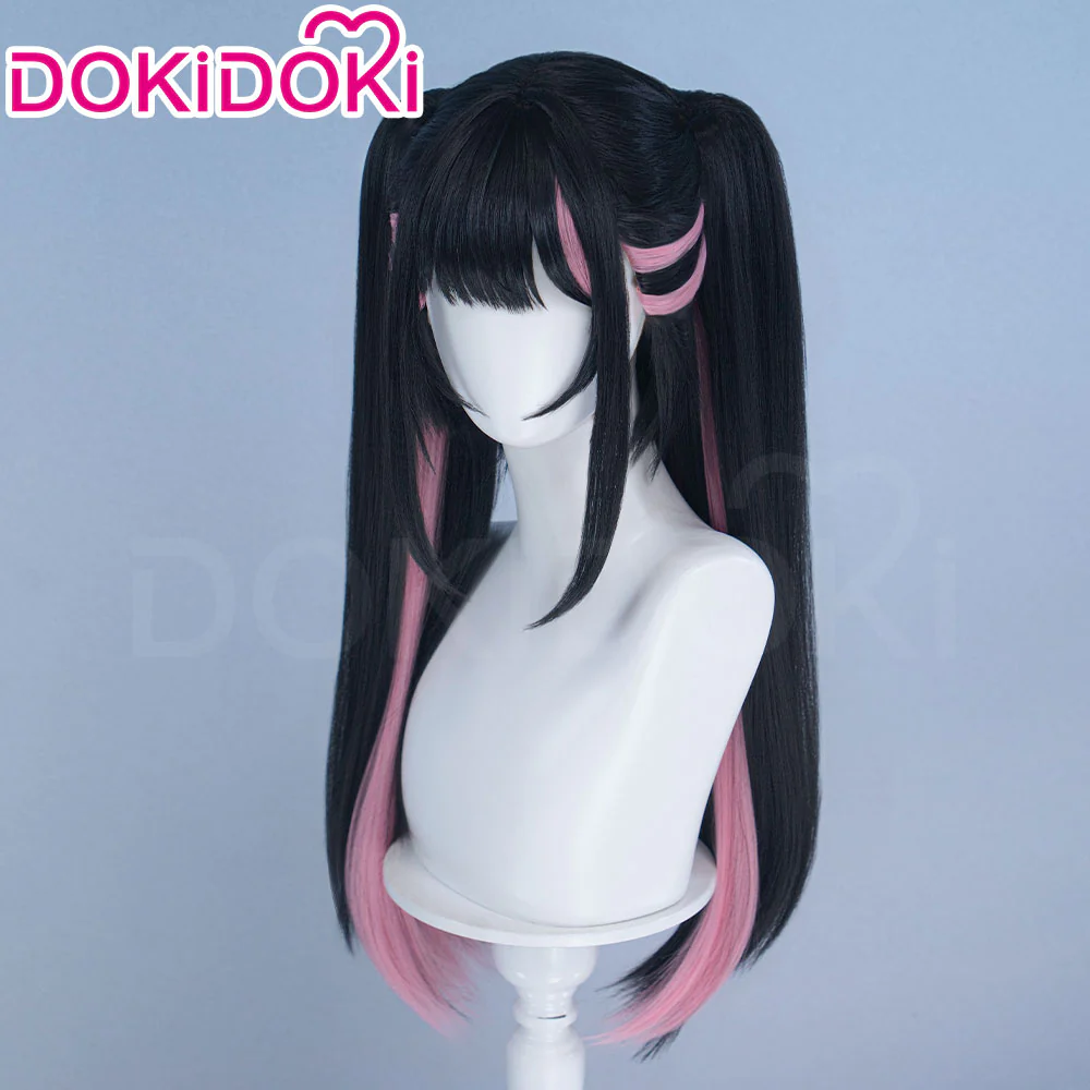 【Partially Ready For Ship】DokiDoki Anime Cosmic Princess Kaguya! Cosplay Komazawa Noi Wig Long Straight Black Pink Purple Highlight Hair Twin Tails /  Horn Accessory - Image 3