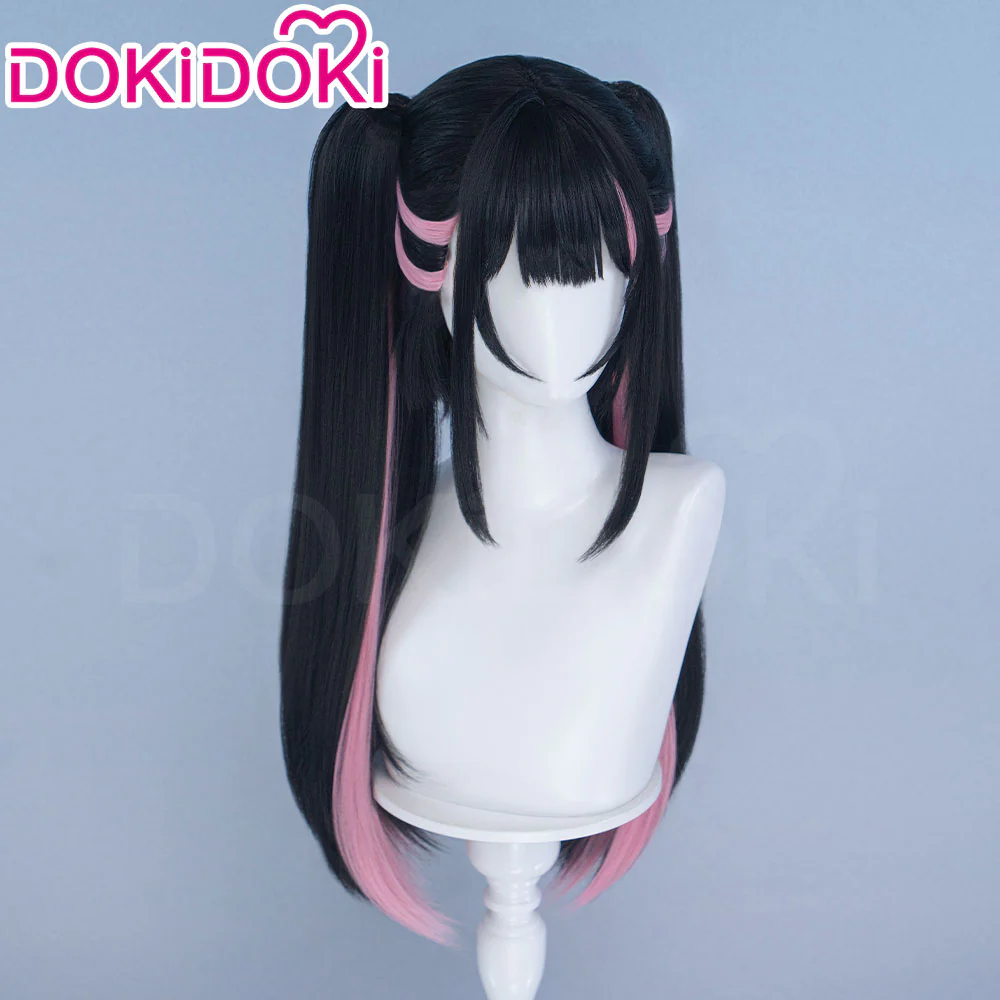 【Partially Ready For Ship】DokiDoki Anime Cosmic Princess Kaguya! Cosplay Komazawa Noi Wig Long Straight Black Pink Purple Highlight Hair Twin Tails /  Horn Accessory - Image 4
