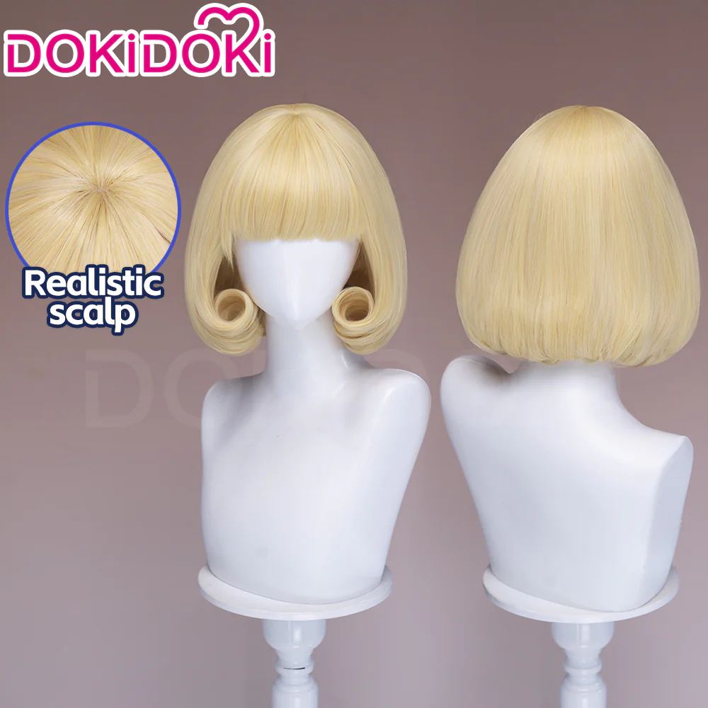 DokiDoki Anime Cosplay Angel Wig Short Blonde Hair Pre Curled