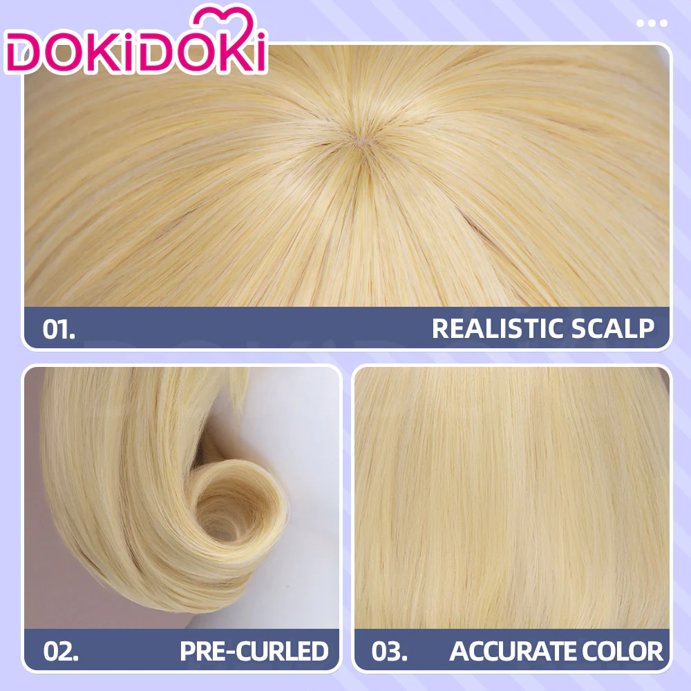 DokiDoki Anime Cosplay Angel Wig Short Blonde Hair Pre Curled - Image 4