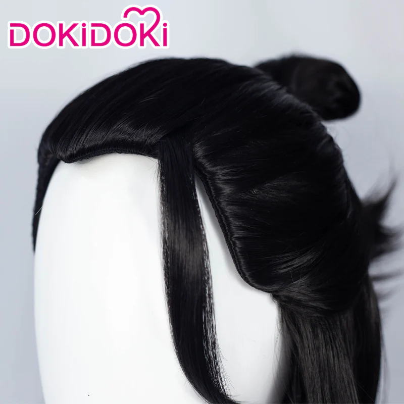 Dokidoki Anime Cosplay Wig Long Black Half Bun Hair/ Earrings - Image 4