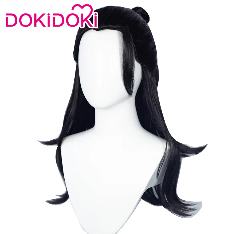 Dokidoki Anime Cosplay Wig Long Black Half Bun Hair/ Earrings - Image 5