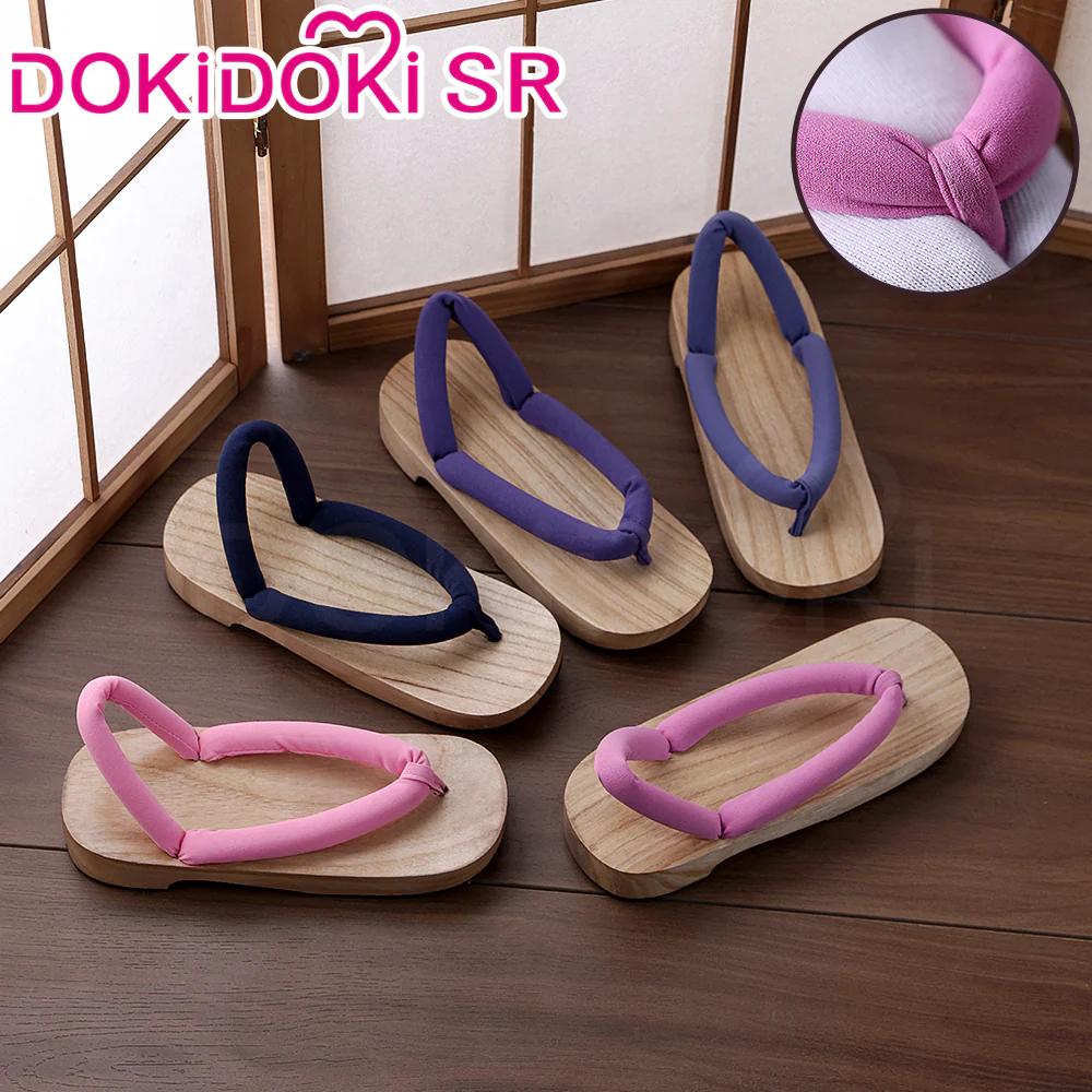 【Partially Ready For Ship】DokiDoki-SR Anime Cosplay Japanese Geta Blue Purple Pink Shoes Wooden Clogs