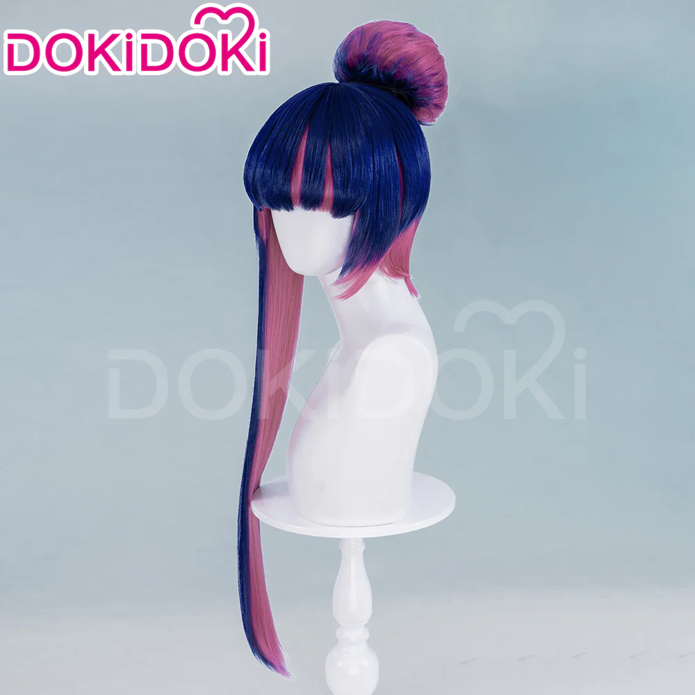 【Ready For Ship】DokiDoki Anime Cosplay Cosplay Wig Half Blue Pink Bun Hair - Image 2