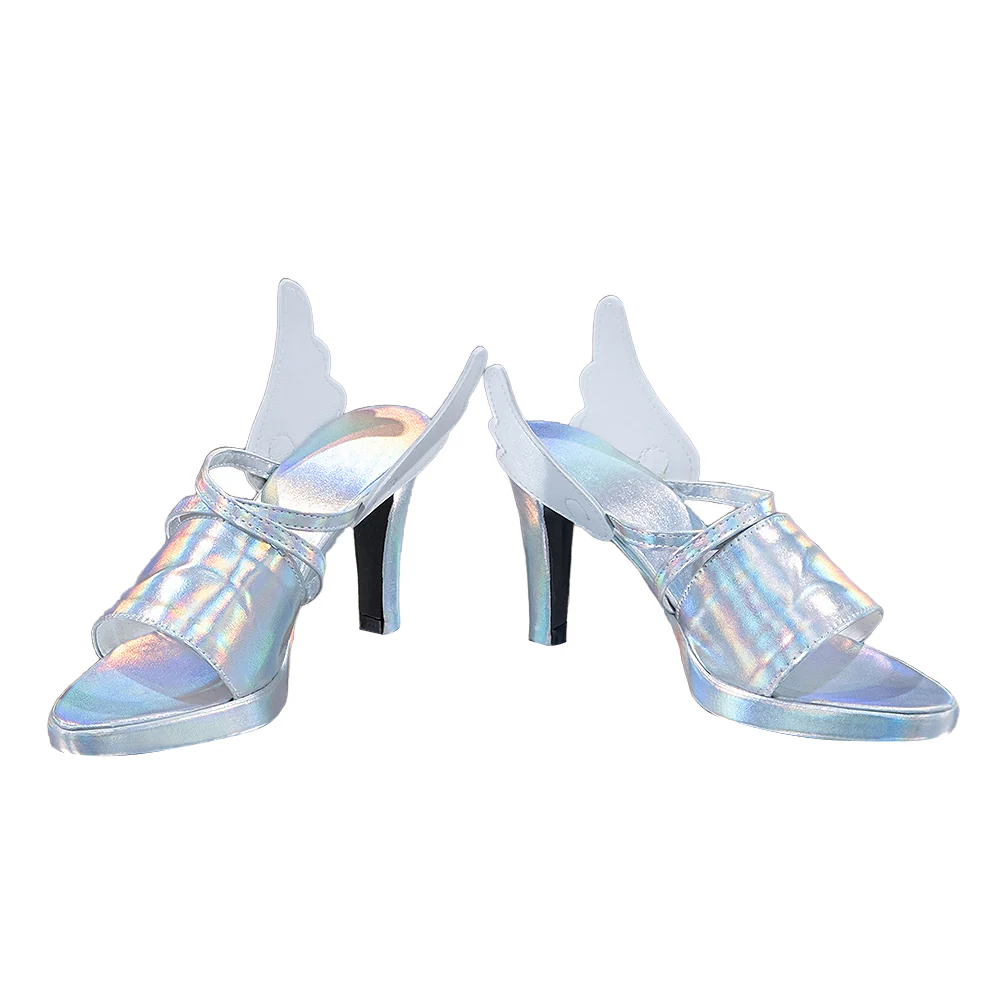 DokiDoki Anime Cosplay Silver Laser Battle Shoes Wing High Heel Boots - Image 4