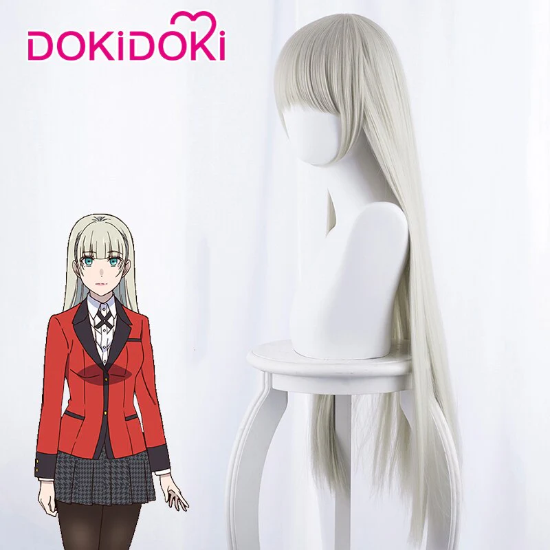 DokiDoki Anime Cosplay Wig Kakegurui Momobami Ririka Wig Women Long  Straight Grey Hair Kakegurui Cosplay Hair Heat Resistant  Halloween - Image 3