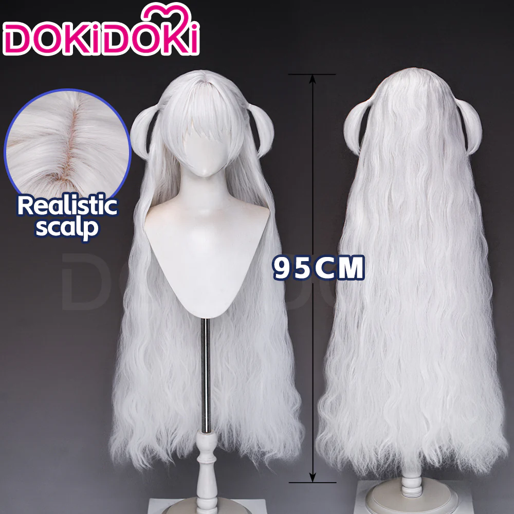 DokiDoki Anime Cosplay Wig Long Curly White Hair Pre Braided