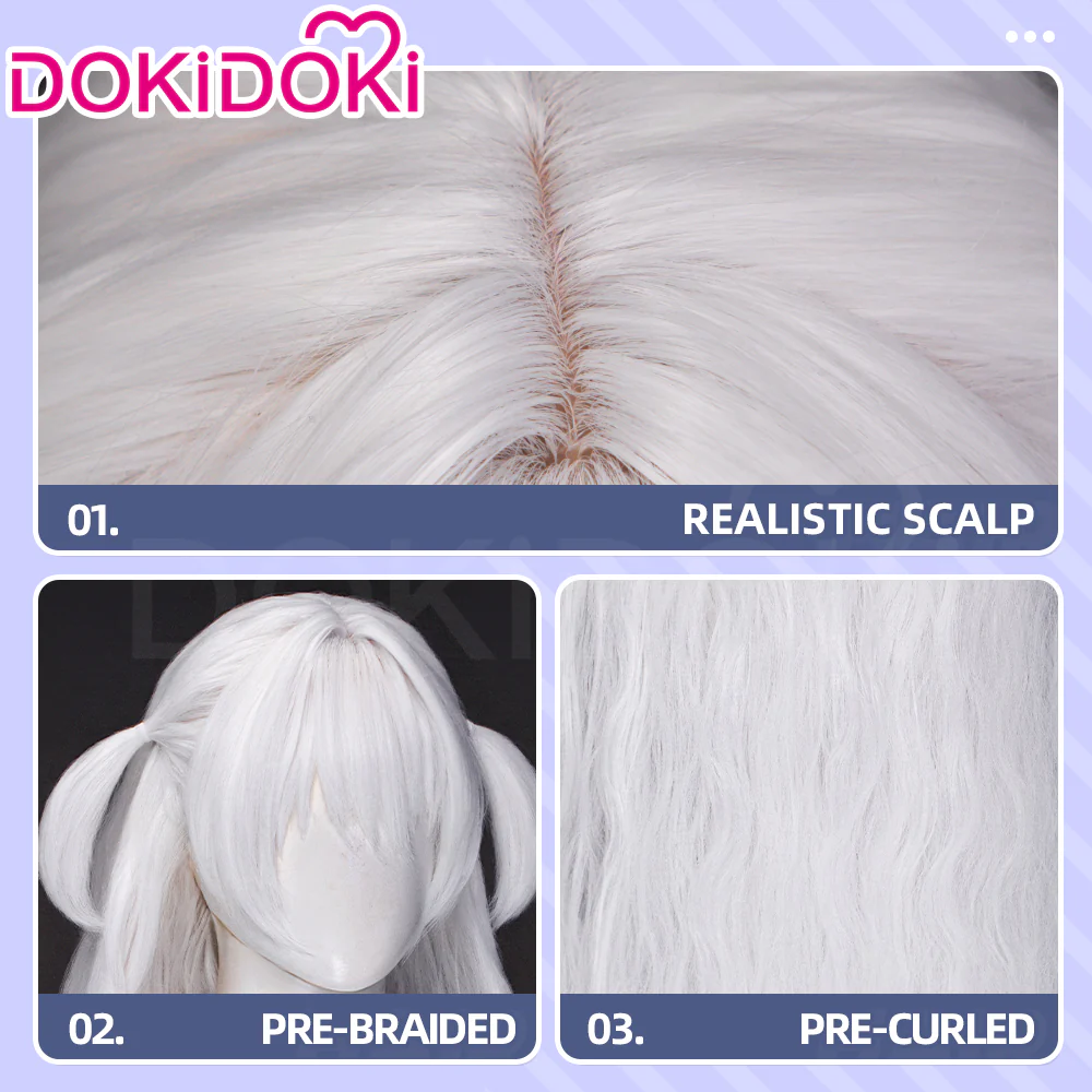 DokiDoki Anime Cosplay Wig Long Curly White Hair Pre Braided - Image 4