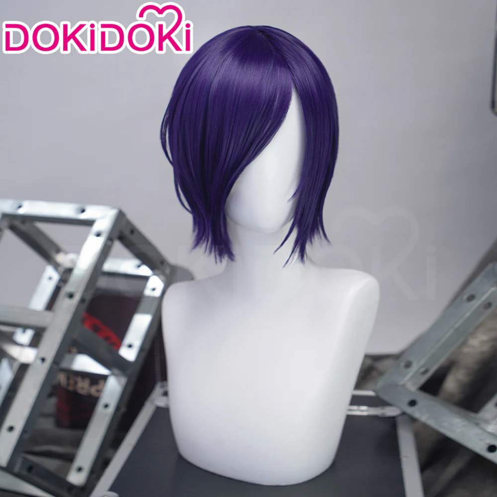 DokiDoki Anime Cosplay Wig Short Straight Purple Hair - Image 3
