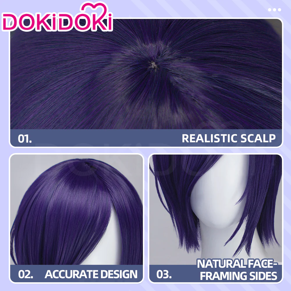 DokiDoki Anime Cosplay Wig Short Straight Purple Hair - Image 4