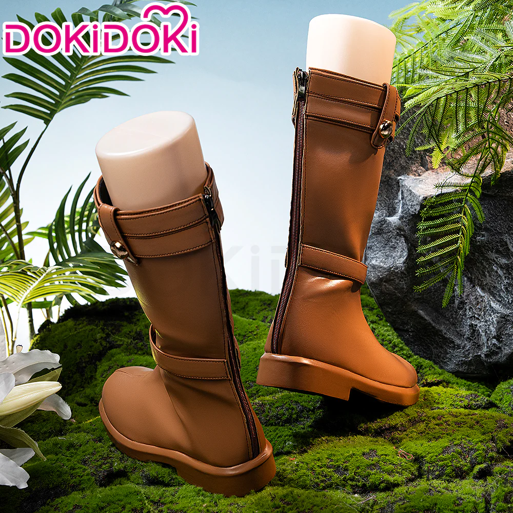 DokiDoki Anime Cosplay Brown Glossy / Suede Shoes Mid-calf Boots - Image 3