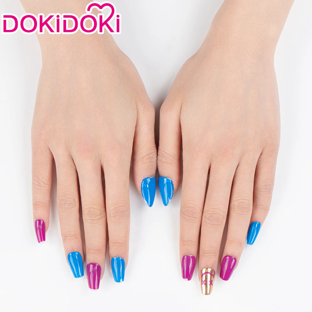 DokiDoki Anime Game Cosplay Blue Pink Colorful Press-on Nails - Image 10