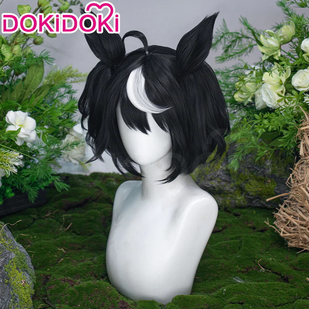 DokiDoki Anime Game Cosplay Wig Short Black White Hair Detachable Braids - Image 2