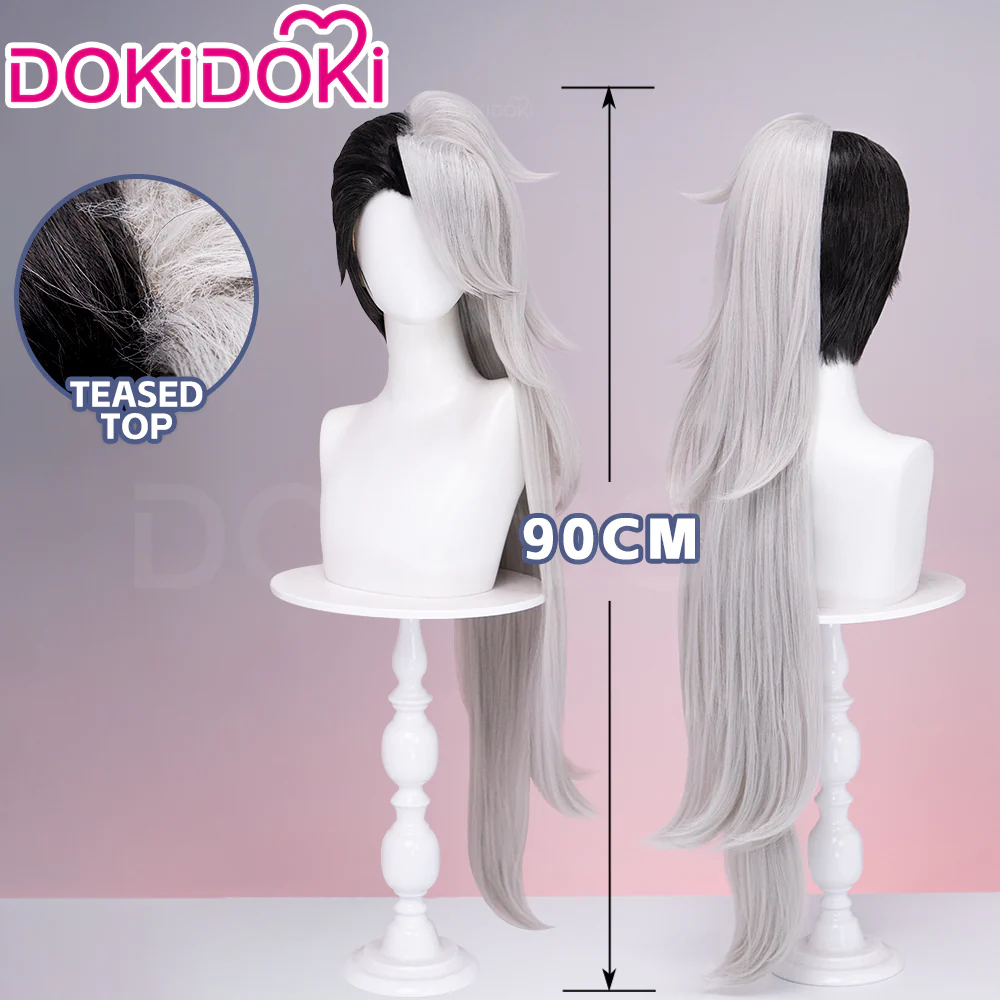 【Ready For Ship】DokiDoki Anime Hell Boss Cosplay Wig Long Straight Black White Hair