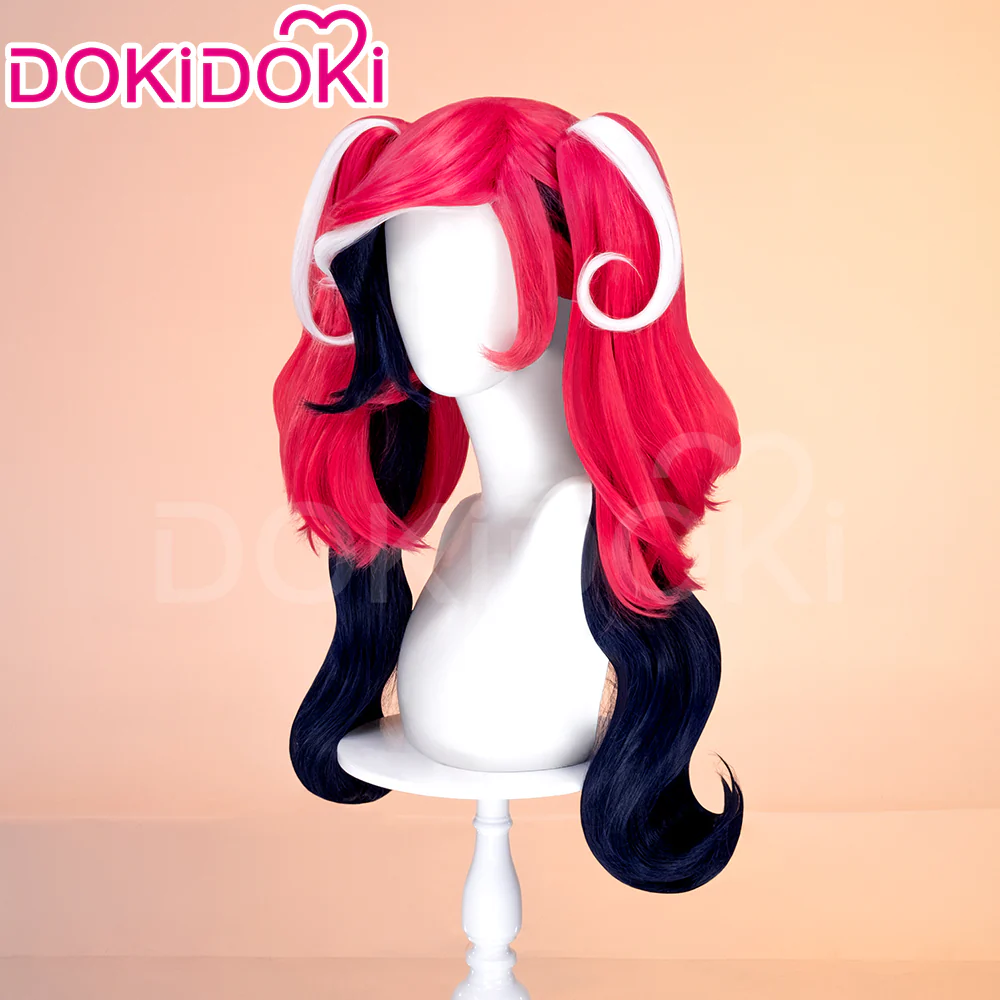 【Ready For Ship】DokiDoki Anime Hell Hotel Cosplay Wig / Earring Long Curly Pink Black Double Ponytail Hair - Image 4
