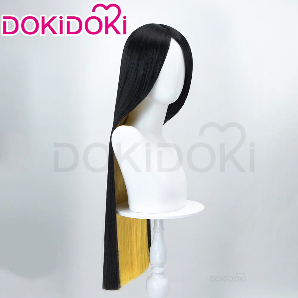 【Ready For Ship】DokiDoki Anime Hell Hotel Cosplay Wig Long Straight Black Yellow Hair - Image 4