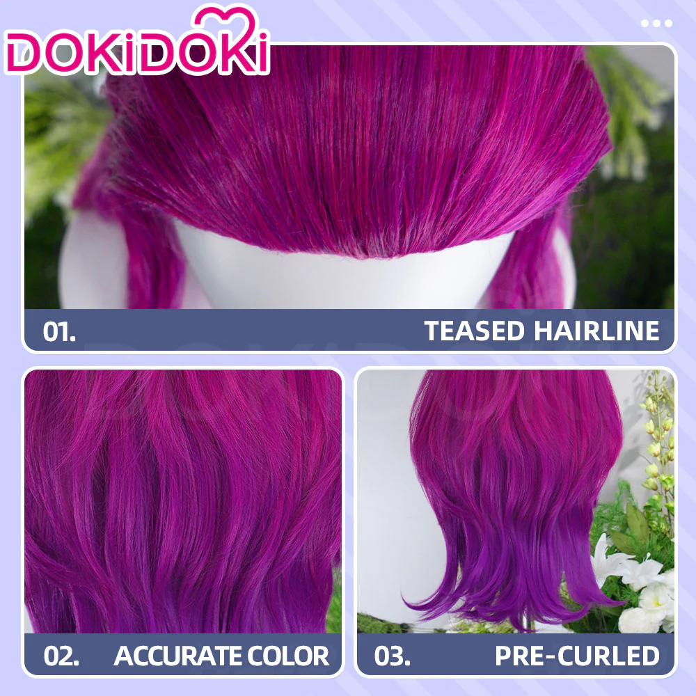 DokiDoki Anime Manga Cosplay Wig Long Curly Magenta Purple Gradient Hair - Image 4