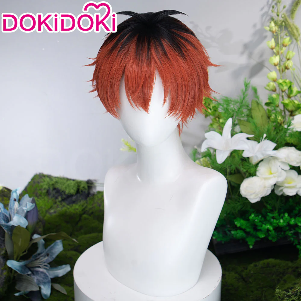 DokiDoki Anime Manga Cosplay Wig Short Red Black Hair - Image 2