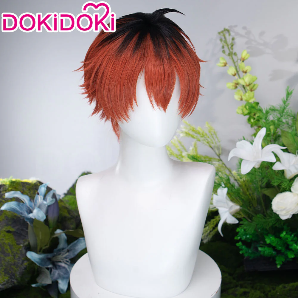 DokiDoki Anime Manga Cosplay Wig Short Red Black Hair - Image 3