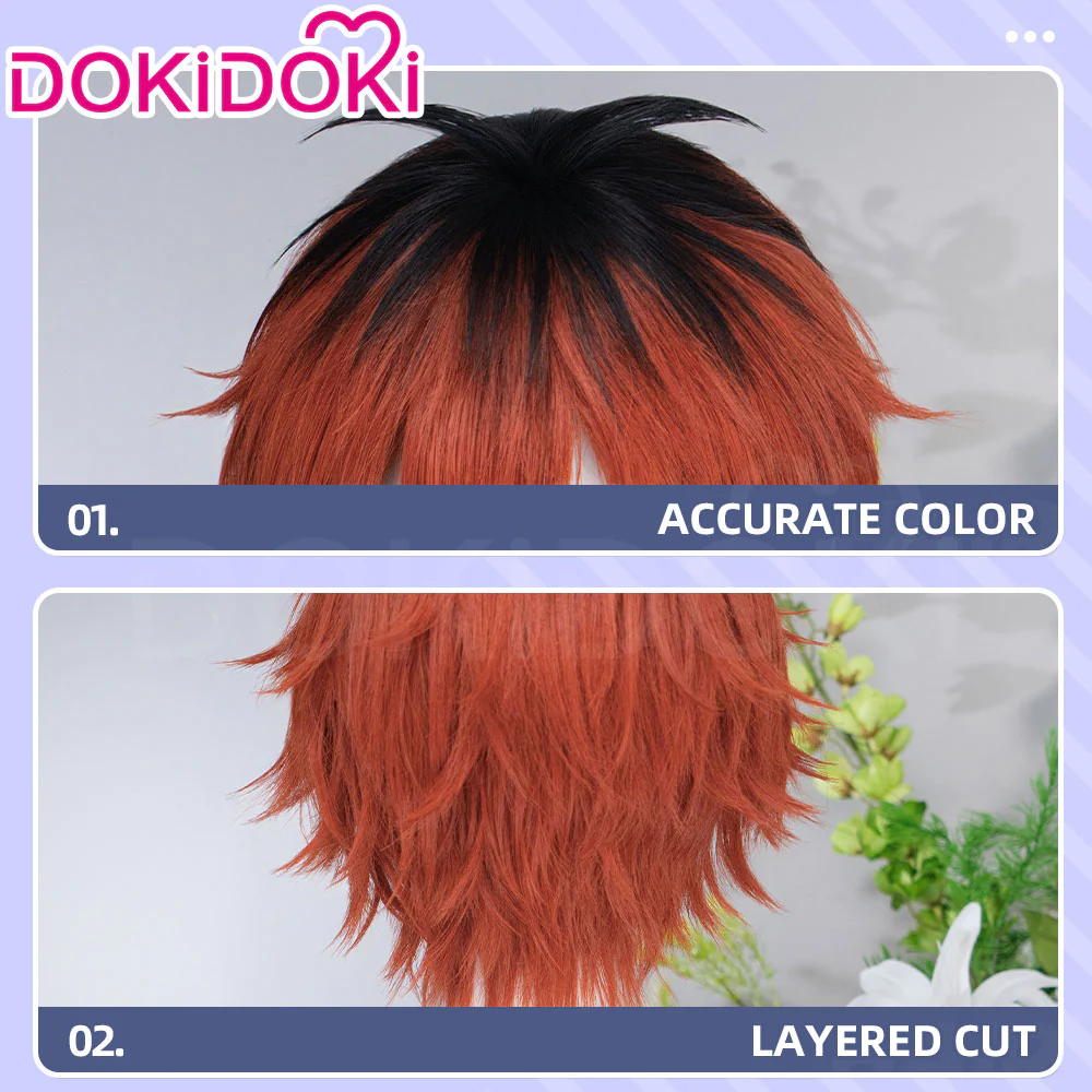 DokiDoki Anime Manga Cosplay Wig Short Red Black Hair - Image 4