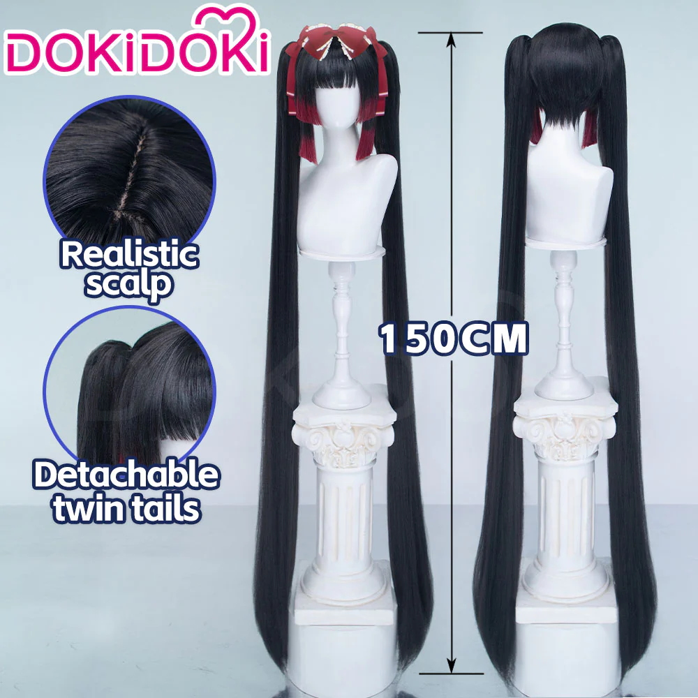 【150 CM】DokiDoki Anime Needy Girl Overdose Cosplay Gokubara Michica Wig Long Straight Black Red Gradient Hair Twin Tails