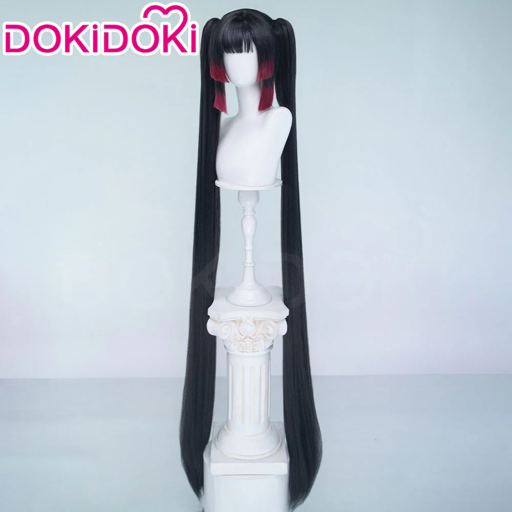 【150 CM】DokiDoki Anime Needy Girl Overdose Cosplay Gokubara Michica Wig Long Straight Black Red Gradient Hair Twin Tails - Image 2