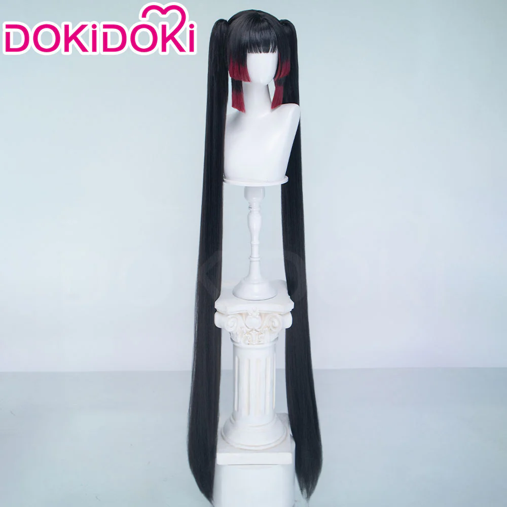 【150 CM】DokiDoki Anime Needy Girl Overdose Cosplay Gokubara Michica Wig Long Straight Black Red Gradient Hair Twin Tails - Image 3