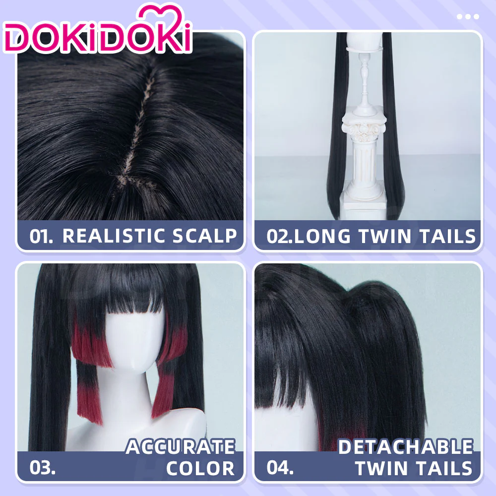 【150 CM】DokiDoki Anime Needy Girl Overdose Cosplay Gokubara Michica Wig Long Straight Black Red Gradient Hair Twin Tails - Image 4