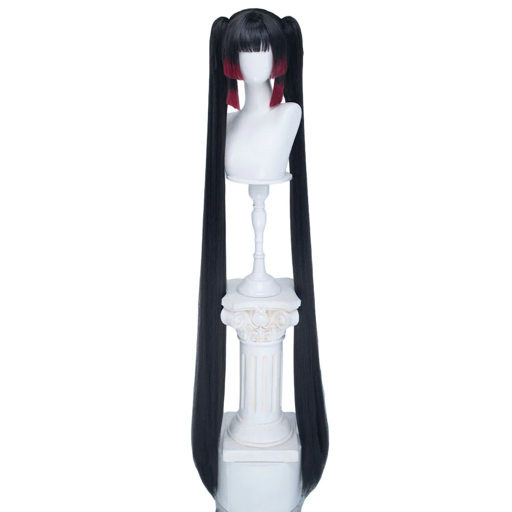 【150 CM】DokiDoki Anime Needy Girl Overdose Cosplay Gokubara Michica Wig Long Straight Black Red Gradient Hair Twin Tails - Image 5