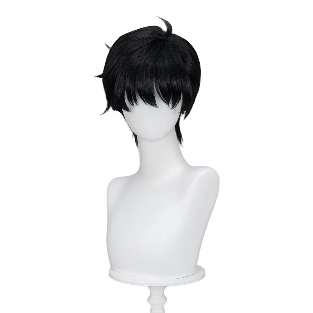 DokiDoki Anime Cosplay Wig Short Straight Black Hair - Image 5